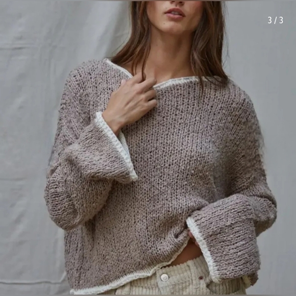 Cozy Knit Sweater in Mocha and Cream - Picture 2 of 7